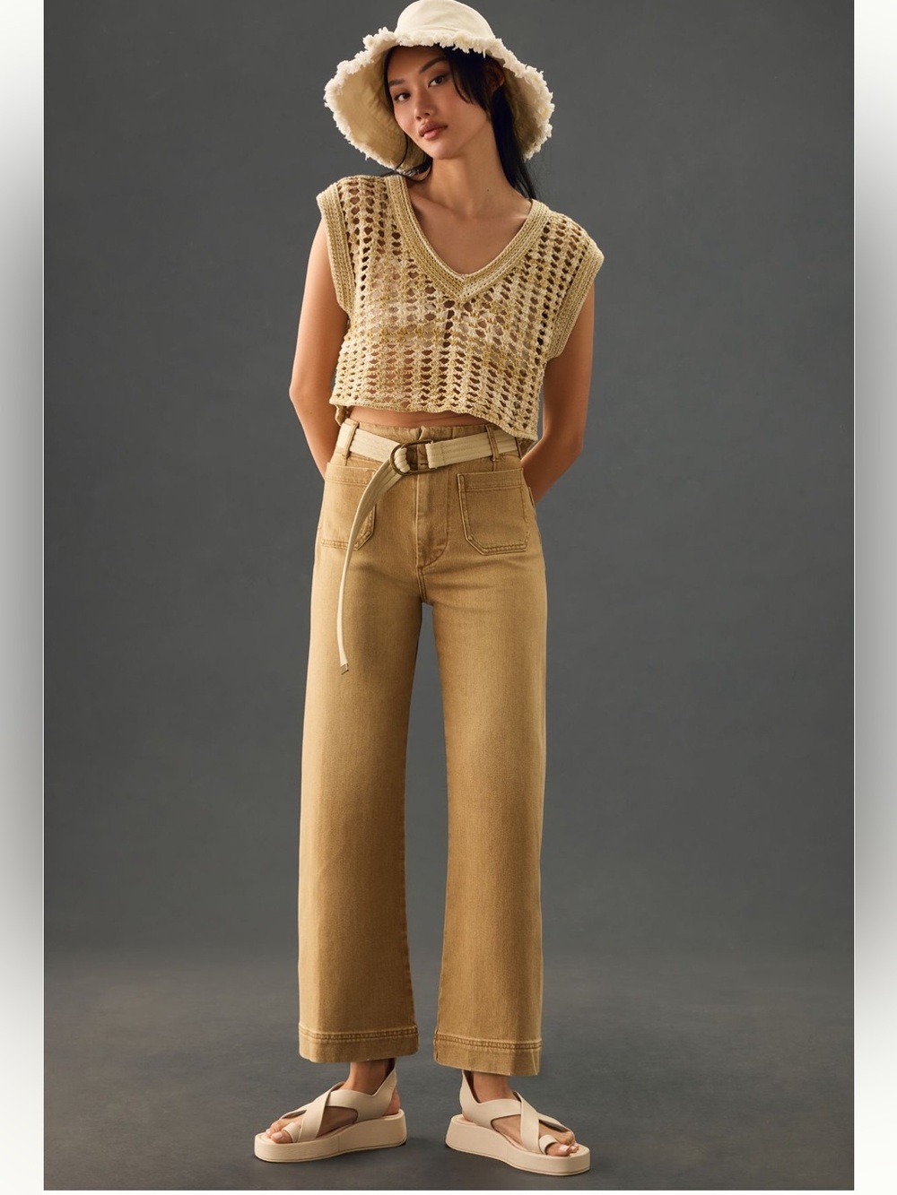 Maeve The Colette Camel Wide-Leg Cropped Jeans